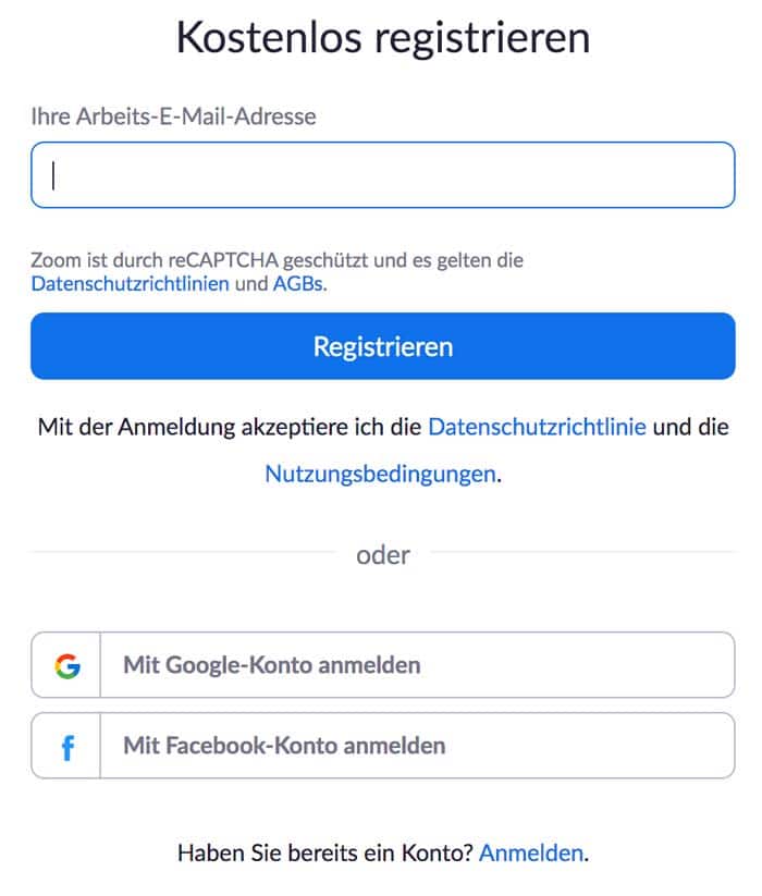 Zoom registrieren