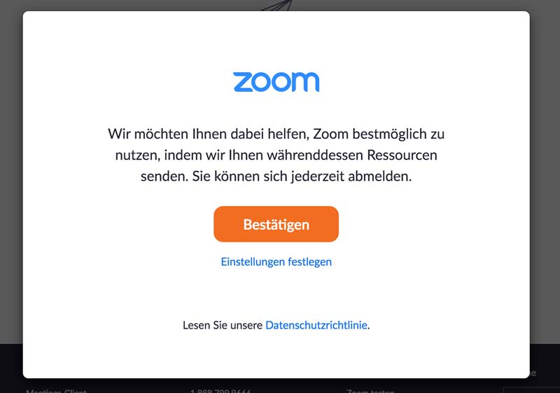 Zoom Marketing Einstellungen