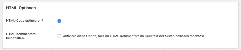 HTML-Optionen Autoptimized